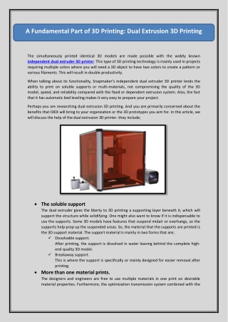 A Fundamental Part of 3D Printing: Dual Extrusion 3D Printing