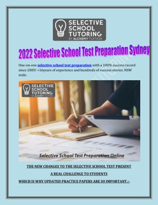 2022 Selective School Test Preparation Sydney