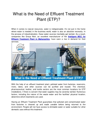 What is the Need of Effluent Treatment Plant (ETP)