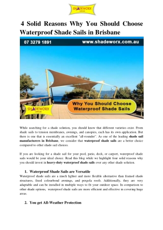 4 Solid Reasons Why You Should Choose Waterproof Shade Sails in Brisbane