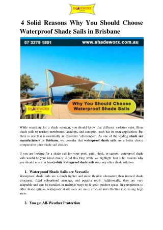 4 Solid Reasons Why You Should Choose Waterproof Shade Sails in Brisbane