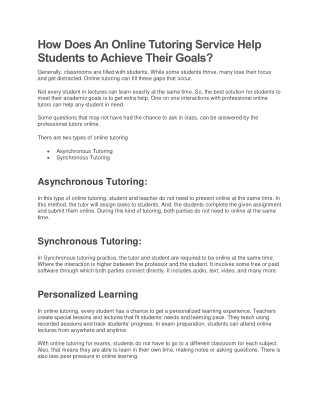 How Does An Online Tutoring Service Help Students to Achieve Their Goals