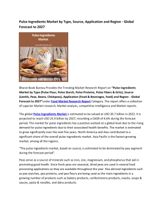 Global Pulse Ingredients Market Research Report 2022-2027