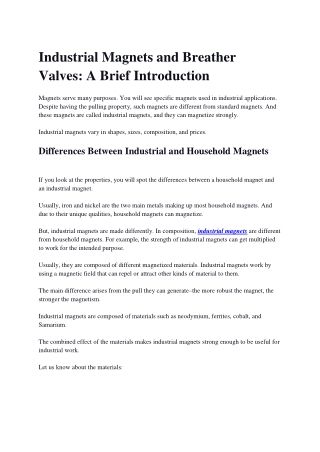 Industrial Magnets and Breather Valves_ A Brief Introduction