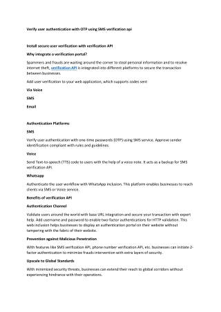 Verify user authentication with OTP using SMS verification api