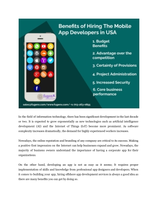 Benefits of Hiring The Mobile App Developers in USA