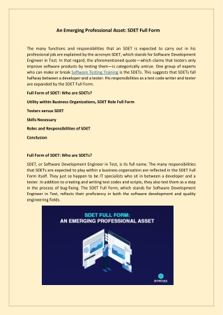 An Emerging Professional Asset: SDET Full Form