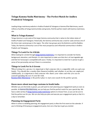Telugu Kamma Naidu Matrimony - The Perfect Match for Andhra  Pradesh & Telangana