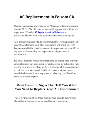 AC Replacement in Folsom CA