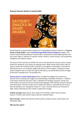 Saudi Arabia Savoury Snacks Market Research Report 2022-2026