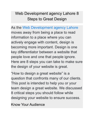Web Development agency Lahore 8 Steps to Great Design
