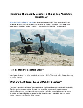 Repairing The Mobility Scooter: 5 Things You Absolutely Must Know