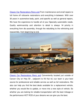 Classic Car Repair Carson City