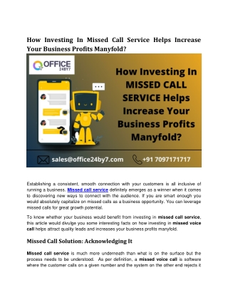 How Investing In Missed Call Service Helps Increase Your Business Profits Manyfold