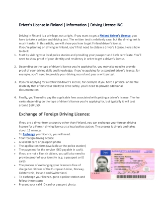 Driver’s License in Finland | Information | Driving License INC