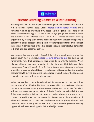Science Learning Games at Wizar Learning