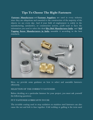 Tips To Choose The Right Fasteners