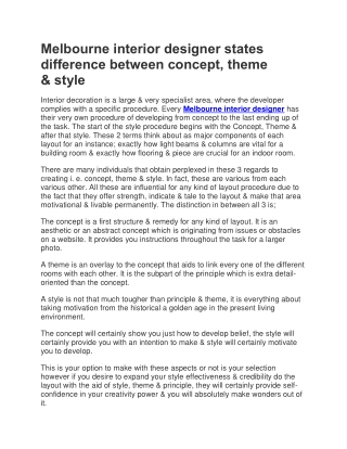 Melbourne interior designer states difference between concept, theme & style