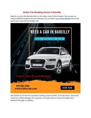 Online Taxi Booking Service in Bareilly