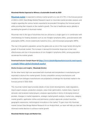 Rituximab Market Expected to Witness a Sustainable Growth by 2029