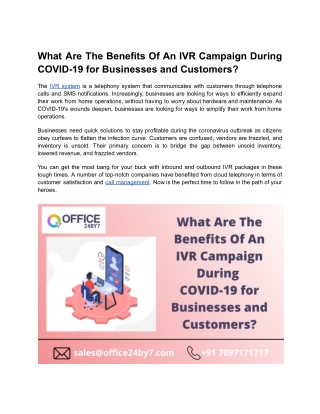 What Are The Benefits Of An IVR Campaign During COVID-19 for Businesses and Customers