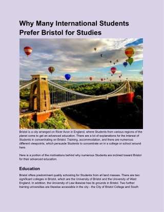 Why Many International Students Prefer Bristol for Studies