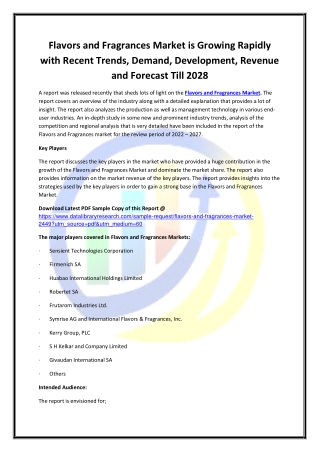Global Flavors and Fragrances Market Opportunities and Forecast 2020-2027