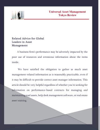 Related Advice for Global Leaders in Asset Management