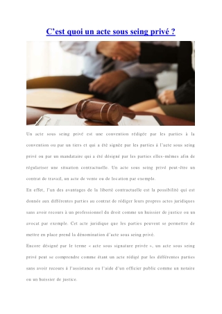 Acte sous seing privé | Présentation générale