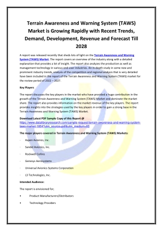 Global Terrain Awareness and Warning System (TAWS) Market Opportunities and Fore