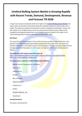 Global Urethral Bulking System Market Opportunities and Forecast 2020-2027