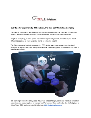SEO Tips for Beginners by IM Solutions, the Best SEO Marketing Company