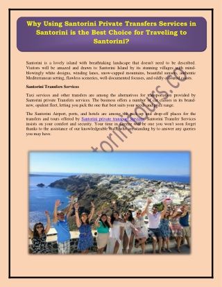 Why Using Santorini Private Transfers Services in Santorini