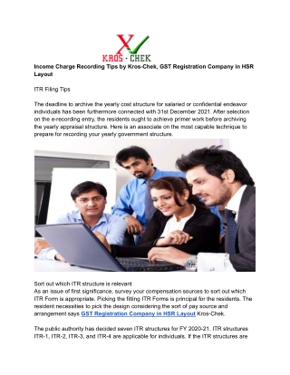 Income Charge Recording Tips by Kros-Chek, GST Registration Company in HSR Layout