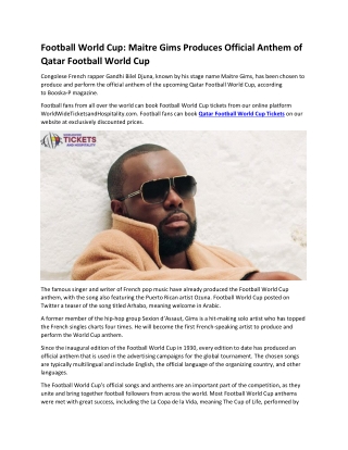 Football World Cup Maitre Gims Produces Official Anthem of Qatar Football World Cup