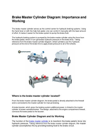 Brake Master Cylinder Diagram and Defects