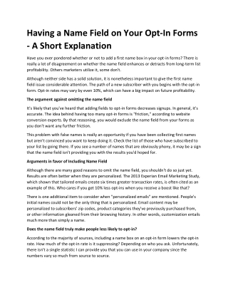 Having a Name Field on Your Opt-In Forms - A Short Explanation