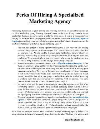 Perks Of Hiring A Specialized Marketing Agency