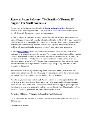 Remotes Access Software: The Benefits Of Remote IT Support For Small Businesses