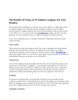 The Benefits Of Using An IT Solution Company For Your Business
