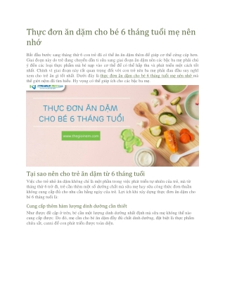 Thực đơn ăn dặm cho bé 6 tháng tuổi mẹ nên nhớ