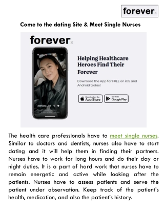 Come to the dating Site & Meet Single Nurses