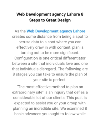 Web Development agency Lahore 8 Steps to Great Design