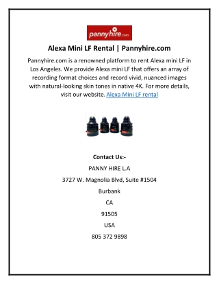 Alexa Mini LF Rental  Pannyhire.com