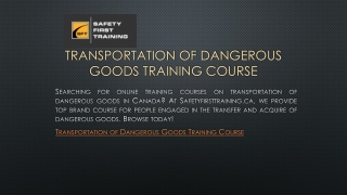 Transportation of Dangerous Goods Training Course