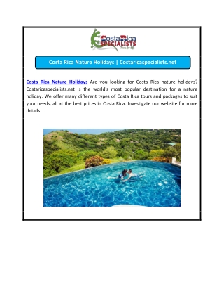 Costa Rica Nature Holidays | Costaricaspecialists.net