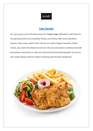 5% off - Cafe Sonder Menu Delivery and Takeaway Wagga Wagga, NSW