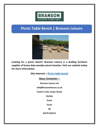 Picnic Table Bench | Branson Leisure