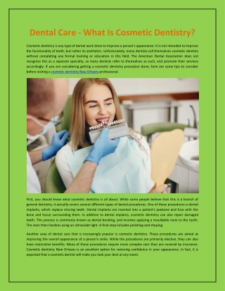 Dental Care - What Is Cosmetic Dentistry?