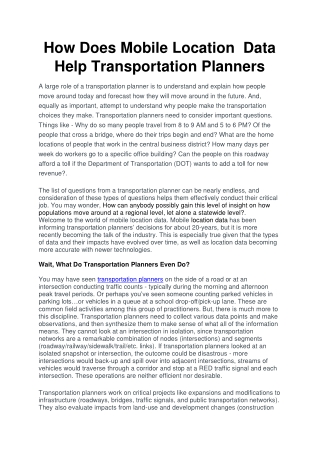 How Does Mobile Location  Data Help Transportation Planners